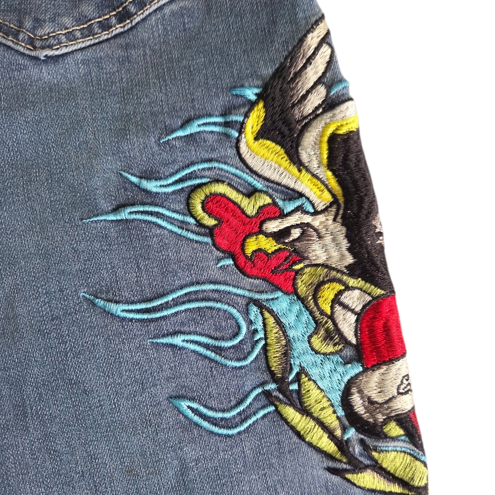 Ed Hardy Brave Eagle Wide Leg Y2K  Stretch Jeans - Picture 8 of 12